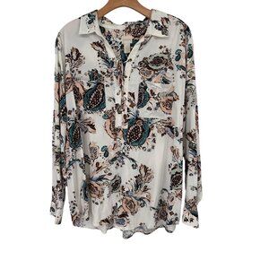 Chicos 3 Womens Floral lace up tunic top  Blouse Size XL Modal Rayon
